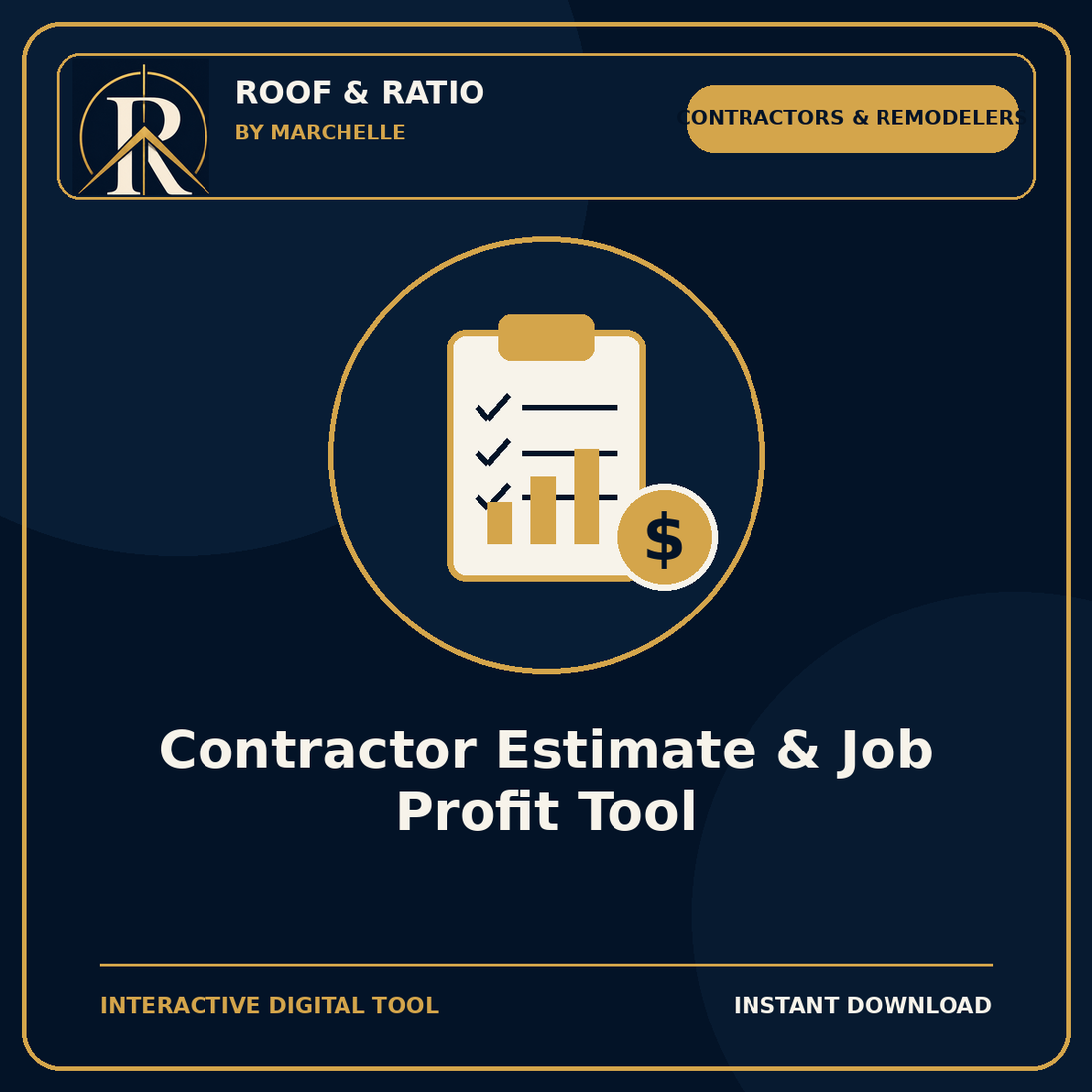 Roof & Ratio Contractor Estimate & Job Profit Tool for pricing bids and planning job profit