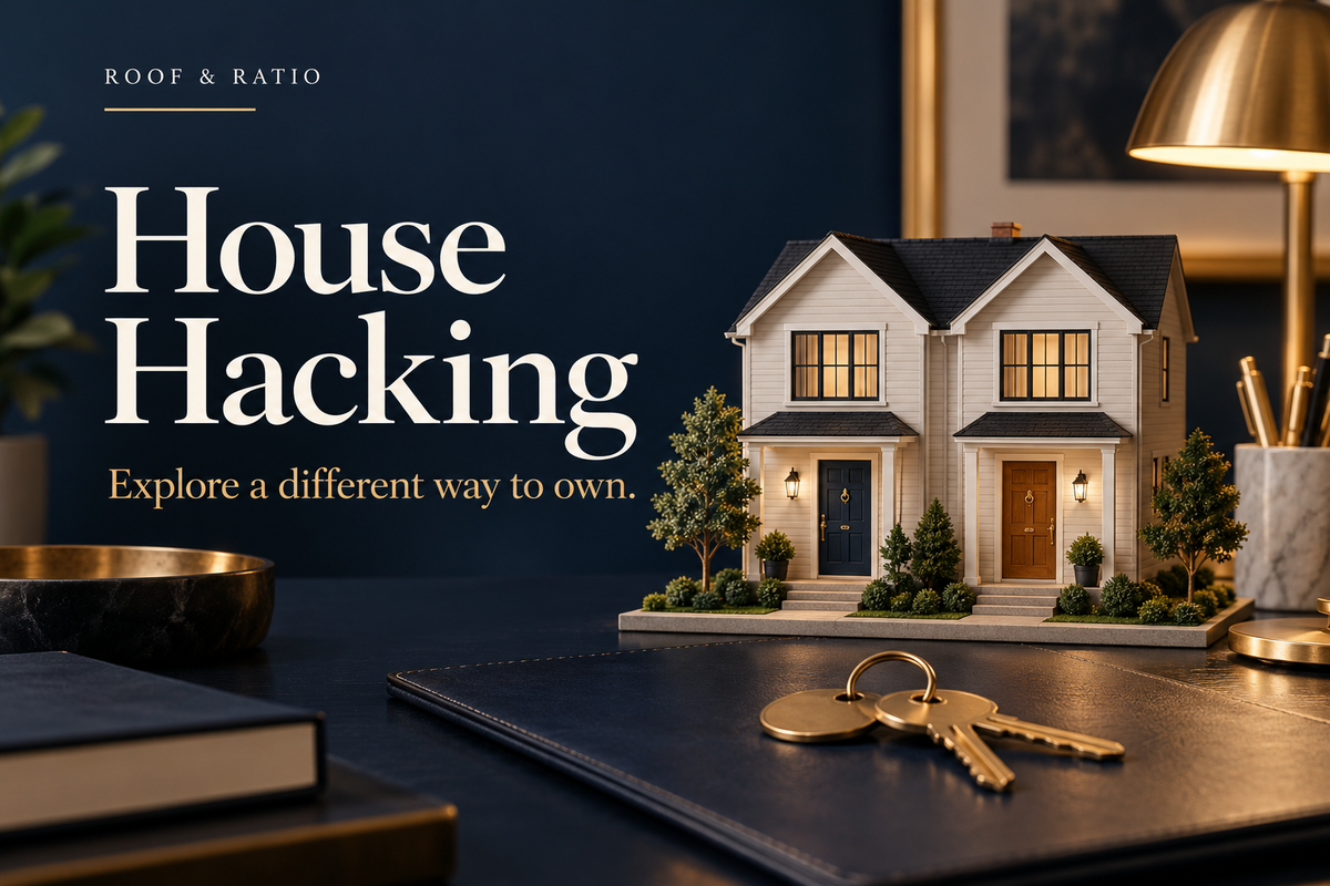 House Hacking: an elegant model duplex with two distinct front doors and a set of keys.