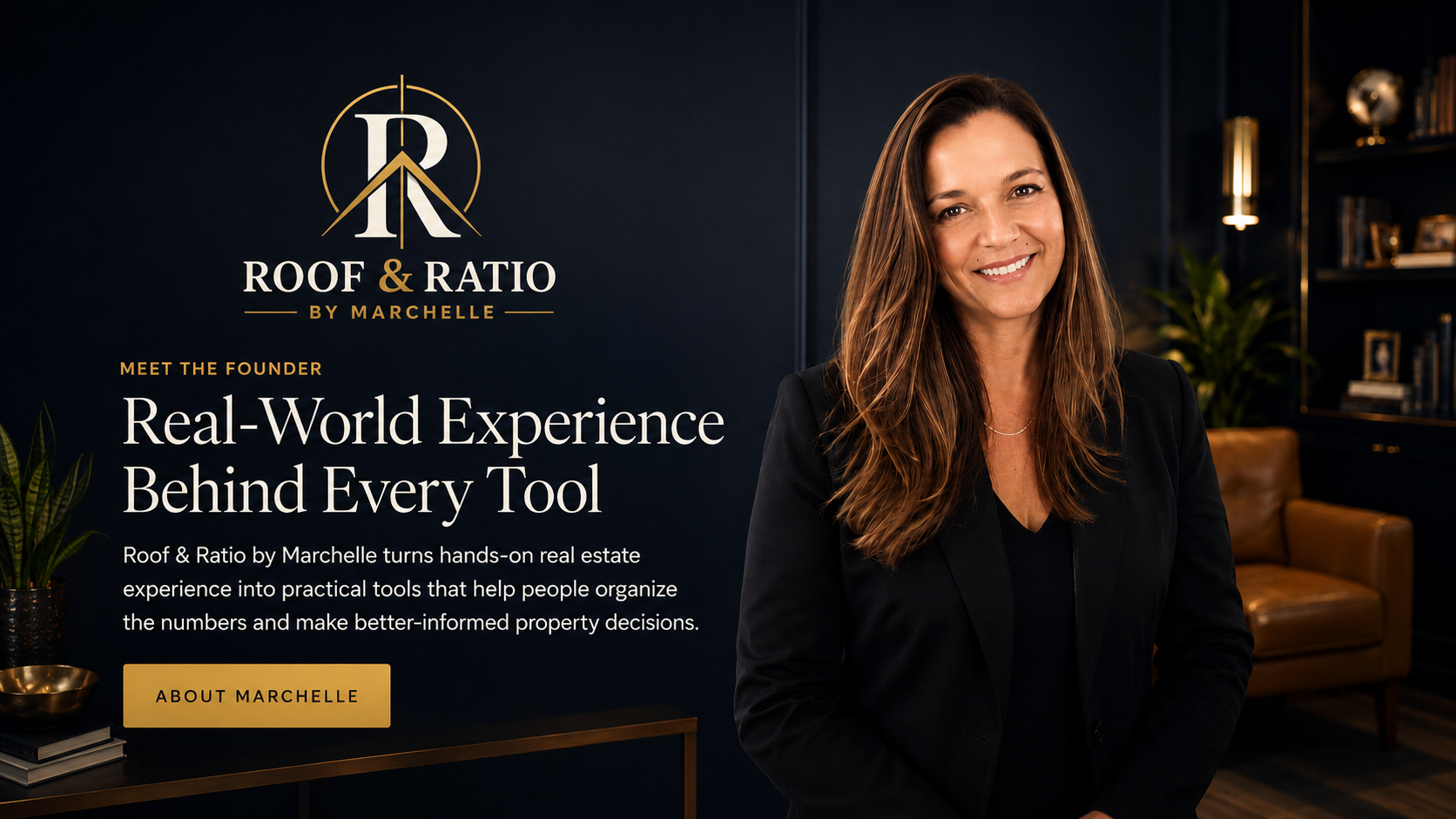 Marchelle, founder of Roof & Ratio, with Roof & Ratio branding