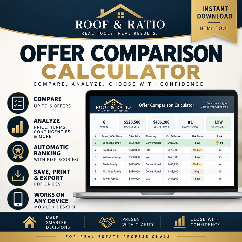 Roof & Ratio Offer Comparison Calculator interactive HTML tool