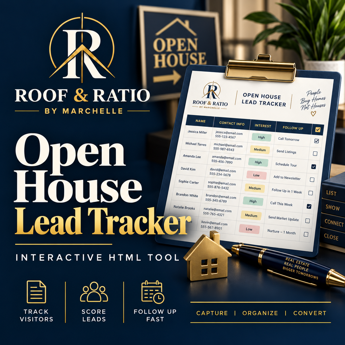 Roof & Ratio Open House Lead Tracker interactive HTML tool