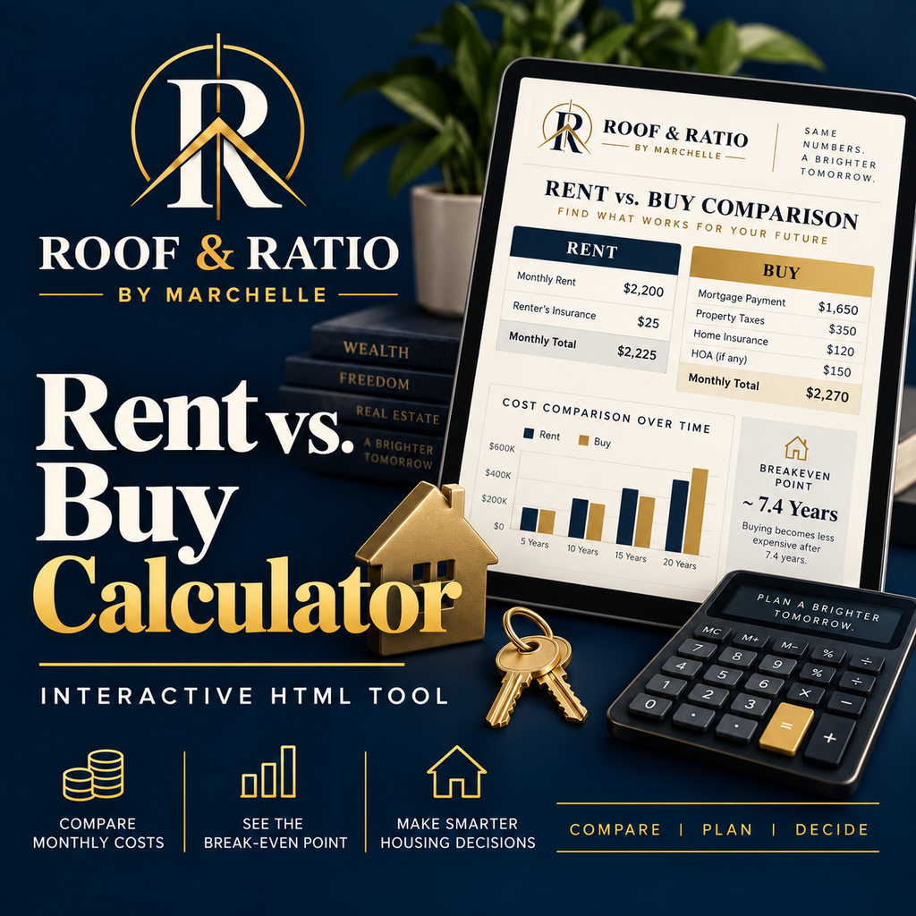 Roof & Ratio Rent vs. Buy Calculator interactive HTML tool
