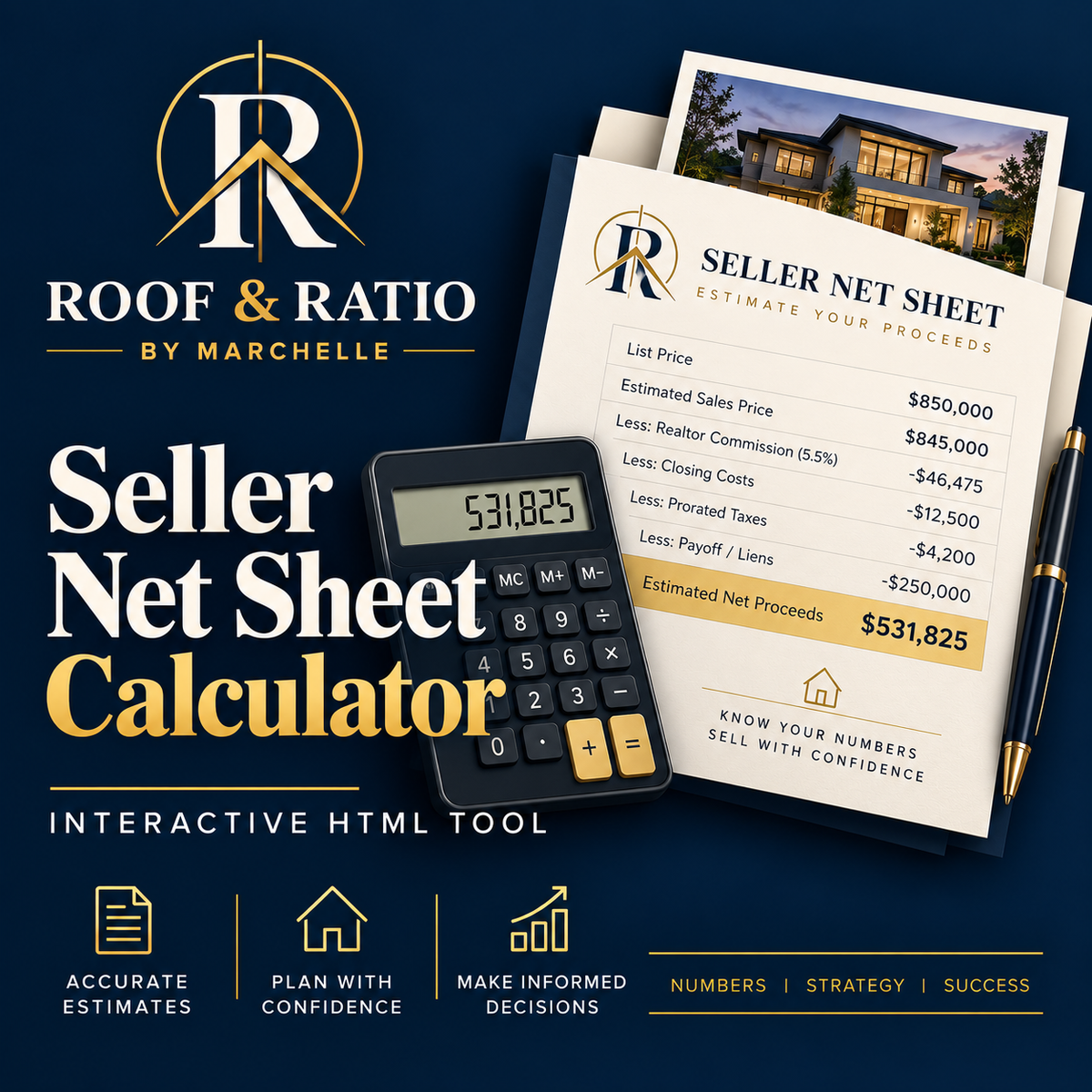Roof & Ratio Seller Net Sheet Calculator interactive HTML tool